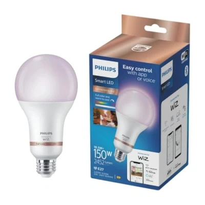 Image of Philips Wiz Smart Colour Changing RGBW LED Light Bulb, E27 Screw, Ultra Bright 2452 Lumens, Dimmable, Tuneable White 2700 6500K, App &amp; Voice Control with Homekit, Alexa and Google