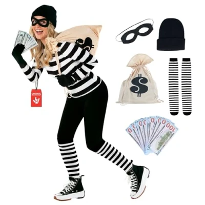 Image of Morph Bank Robber Costume Women Cops and Robbers Fancy Dress Burglar Criminal Halloween Adult Medium