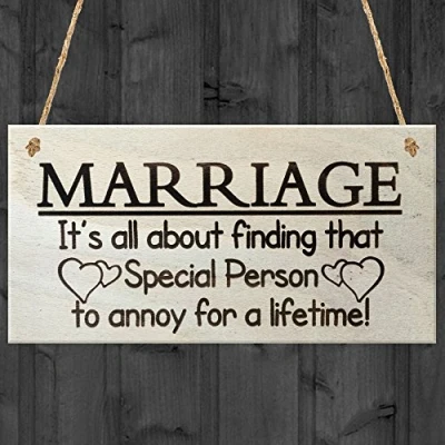 Image of Red Ocean Marriage It&#039;s All About Finding That Special Person To Annoy For A Lifetime Funny Wooden Hanging Plaque Novelty Sign Anniversary Married Gift