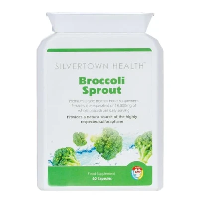Image of Silvertown Health Pure Broccoli Sprout 60 Capsules * Supplies per Daily Serving Extract Equivalent to 18,000mg of Whole Powder &amp; Sulforaphane 6mg.