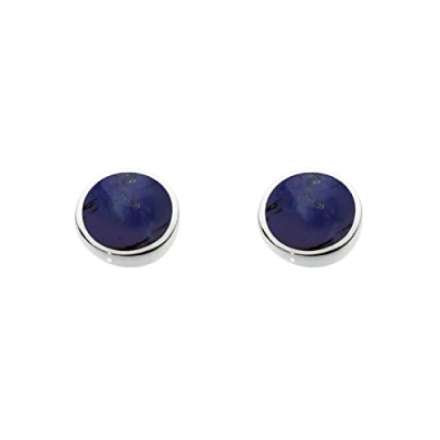 Image of Dew Sterling Silver and Synthetic Lapis Round Stud Earrings
