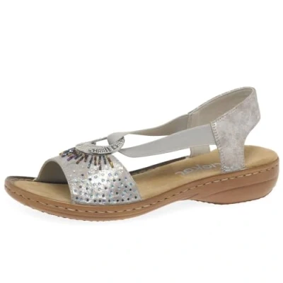 Image of Rieker Women&#039;s Slip On Padded Footbed Sandals (Metallic, UK Footwear Size System, Adult, Women, Numeric, Medium, 8)