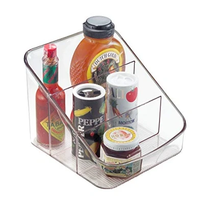 Image of iDesign 59830 Storage Box with 3 Compartments, Small Plastic Spice Rack for Kitchen and Pantry, Practical Organiser Spices Condiments, Clear