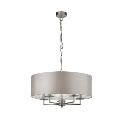 Image of Knightsbridge Satin Silver Ceiling Pendant 5 Light with Faux Silk Shade