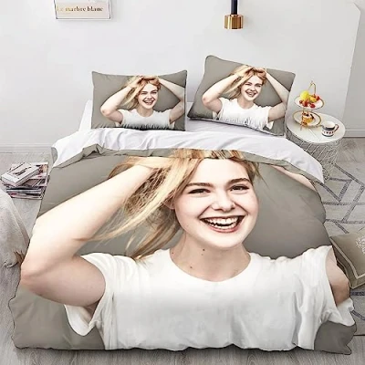 Image of LENTLY Elle Fanning Bedding Set Duvet Cover for 3D Printed 3 Piece Soft Breathable Comforter Quilt with Zipper Closure Microfiber Double（200x200cm）
