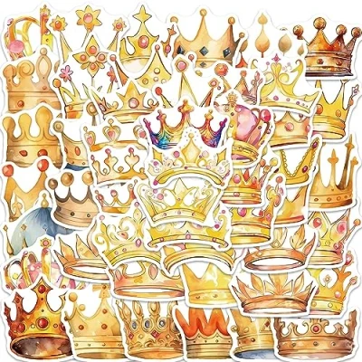 Image of 50Pcs Crown Stickers Laptop Car Scrapbook Phone Skateboard Suitcase Luggage Bike Vinyl Waterproof Aesthetic Personalised for Teens Boys Girls Adults Children