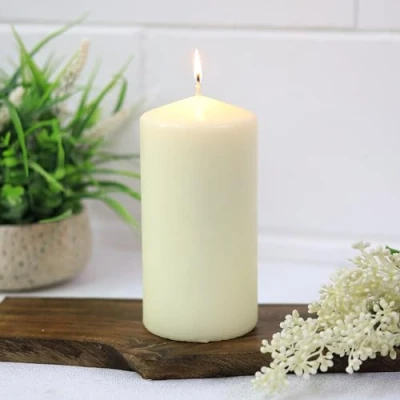 Image of Pillar Candle Wax Medium Ivory Tabletop Unscented 170 Hour Burn Time Cream