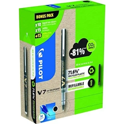 Image of Pilot Greenpack V7, Eco, 0.7mm, Black, 10 Pens and 30 Refills