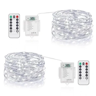 Image of Vacoulery LED String Lights Battery Operated, 5M 50 LEDs Copper Wire Fairy with Remote Control, 8 Modes Waterproof Dimmable for Indoor Outdoor Decoration (2 Packs, Cold White)