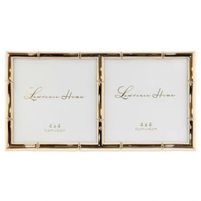 Image of Lawrence Frames 4x4 Double Gold Metal Picture Frame with Bamboo Design