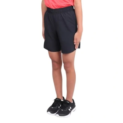 Image of Under Armour Boys Woven Wordmark Shorts, Black / White, YSM