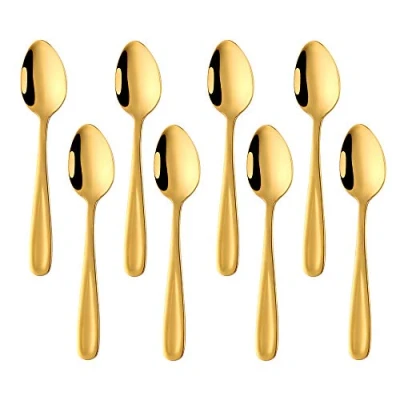 Image of BISDARUN Teaspoons Espresso Spoons Gold Stainless Steel Set of 8 Small Coffee Dessert 13.5 CM/5.3 Inches