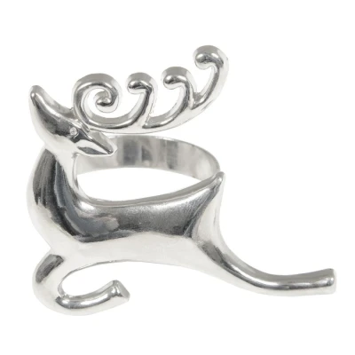 Image of Pack of 4 Christmas Napkin Rings Silver Metal Table Lnen Holders Festive Dinner Settings Reindeer Galloping 4cm