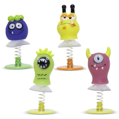 Image of Cute Monsters Spring Pop Up Toys Net Bag Fun &amp; Unique Children&#039;s Plastic Toy Set Perfect for Gifts Party Favors 4ct