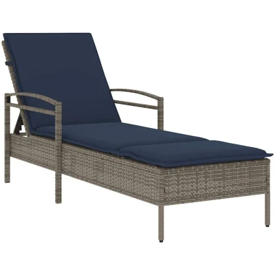 Image of vidaXL Sun Lounger with Cushion Grey 63x200x81 cm Poly Rattan (US only)
