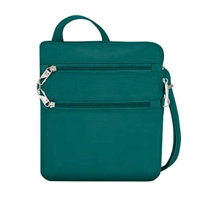Image of Travelon Unisex Adult Anti Theft Classic Slim Double Zip Crossbody Chrossbody, Spruce, 9 x 10.5 1