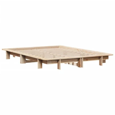 Image of vidaXL Bed Frame 140x190 cm Solid Pine Wood, Functional Headboard &amp; Footboard, Slatted Base, No Mattress