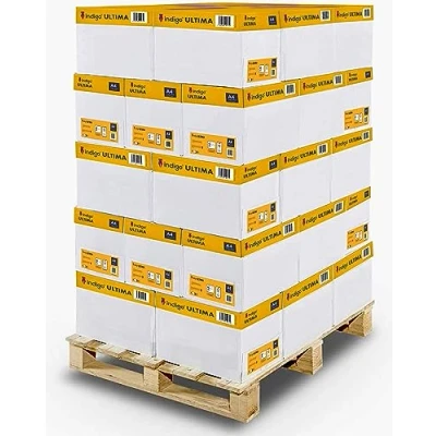 Image of A4 Paper indigo Ultima White Plain Printer Copy Box of 5 Reams 2500 Sheets (75/80 GSM) 40 Boxes 1 Pallet