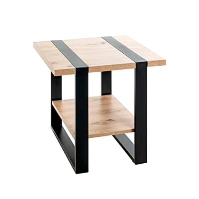 Image of HAKU Mobel End Table Oak, Black, Metal, Particleboard Size: W 45 cm X H D cm, Style: Modern