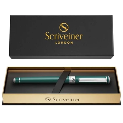 Image of Scriveiner Teal Rollerball Pen Stunning Luxury With Chrome Finish, Schmidt Ink Refill, Best Roller Ball Gift Set for Men &amp; Women, Professional, Executive Office, Nice Pens