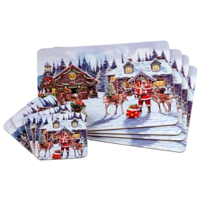 Image of Santa Christmas Dinner Place Mats And Coasters Set of 4