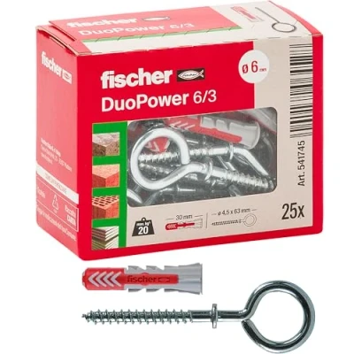 Image of Fischer 541745 Dowel with Closed Eyelet Duopower, Grey/Red, 25 pz, Set of Pieces