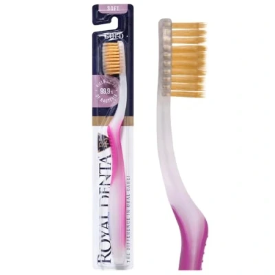 Image of Royal Denta Gold Soft Bristle Toothbrush, Brush for Sensitive Teeth, Dual Length Toothbrush Interdental Cleaning, Particles to Prevent Bacteria, Multi Colour (Pink)