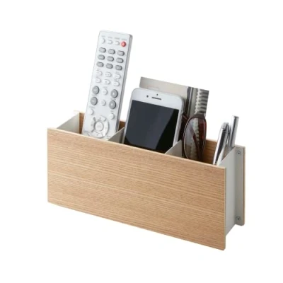 Image of Yamazaki 2732 RIN Pen Stand &amp; Remote Control Rack, white, Wood/Steel, Minimalist, 25 x 7 10.2 cm
