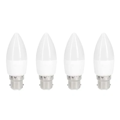 Image of 5.5W BC Dimmable Opal Candle Lamp Bulbs (Pack of 4) 40W 470Lm Multipack 3000k Warm White Light LED