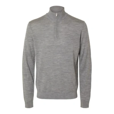Image of SELETED HOMME Men&#039;s Slhtray Ls Knit Merino Half Zip Noos Pullover Sweater, Medium Grey Melange, M