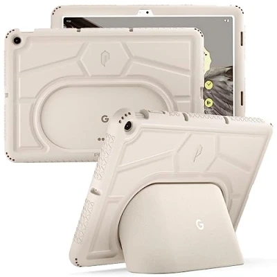 Image of Poetic TurtleSkin Series for Google Pixel Tablet Case 11 inch (2023), Heavy Duty Shockproof Rugged Kids Friendly Drop Protection Silicone Cover Case, Porcelain
