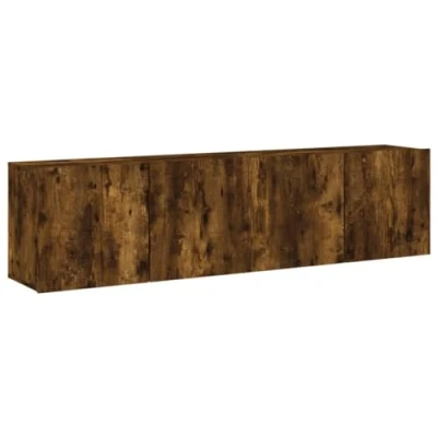 Image of vidaXL Wall mounted TV Cabinets in Stylish Smoked Oak Finish Engineered Wood Construction with Ample Storage Space Set includes 2 Units Dimensions of each cabinet 80x30x41 cm