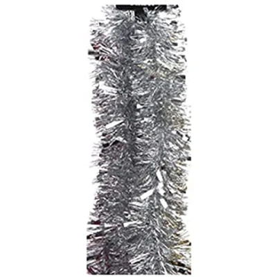 Image of 10 Metres of Deluxe Chunky Fluffy Tinsel Bright and Classic Christmas Colours 5 Strands 6 Foot 7&quot; Long Thick Thin 6ply Foil Metallic Total 33ft or 395&quot; Many (Silver)