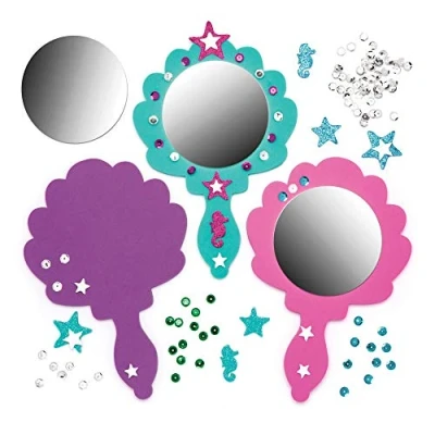 Image of Baker Ross AW604 Mermaid Craft Kits (Pack of 4) Fantasy Foam Mirrors to Design and Decorate, Assorted, 4 Pack