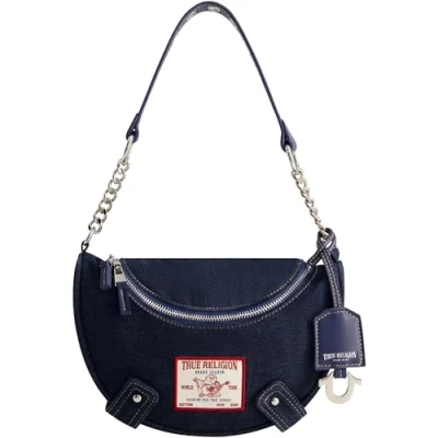 Image of True Religion Women&#039;s Shoulder Bag Purse, Small Hobo Handbag with Chain Handle, Denim