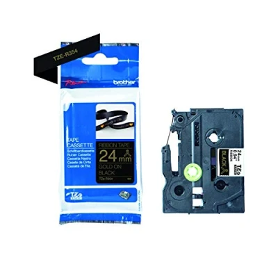 Image of Brother TZe R354 Labelling Tape Cassette, Gold on Black, 24mm (W) x 4M (L), Ribbon Tape, Genuine Supplies
