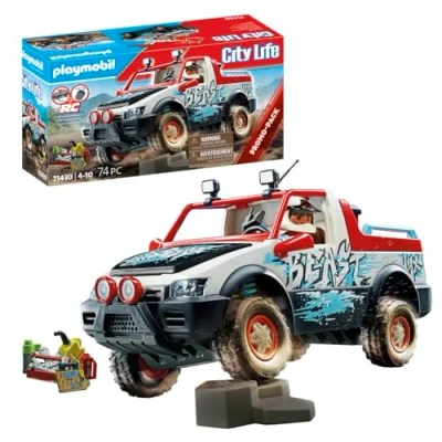 Image of Playmobil 71430 City Life RC Vehicles Rally Car, off road pick up truck with movable axle and extendable ramp, racing car toy fun imaginative role play, playsets suitable for children ages 4+