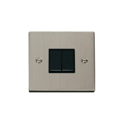 Image of Click Deco 2 Gang Way 10AX Switch Stainless Steel Black Inserts