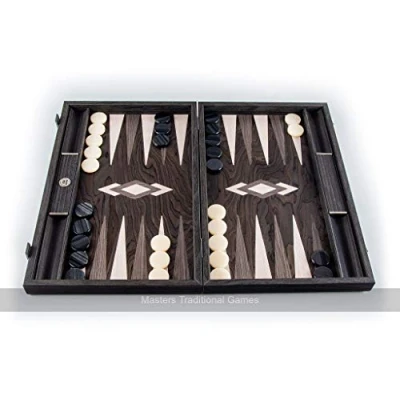 Image of Manopoulos Luxury Ebony Burl with Grey and Oak Points 19 inch Backgammon Set