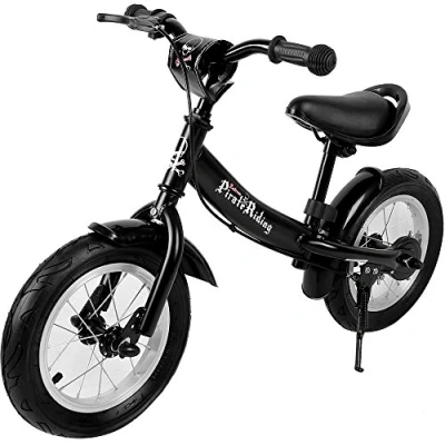 Image of Spielwerk® Children&#039;s Balance Bike 2 5 Yrs Lightweight Learning Training Bicycle 12&#039; Pneumatic Tyres Drum Brake Rubber Grips Height Adjustable Saddle Pirate Riding Black