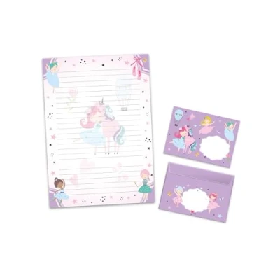 Image of Writing Paper Set Letter Pad with Envelope for Girls Children Ballerina Unicorn Purple (A4 25 Sheets + 15 Envelopes)