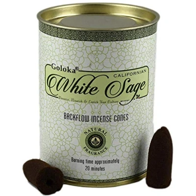 Image of White Sage Backflow Incense Cones 9cm x 7cm (Pack of 6) Premium Aromatic Relaxation Perfect for Home &amp; Office Decor