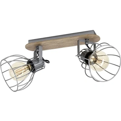 Image of EGLO Sambatello ceiling lamp, 2 bulb, brown/silver