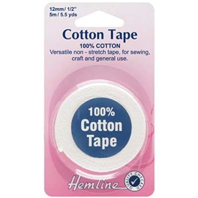 Image of Hemline H540.12 White 100% Cotton Non Stretch Tape 12mm x 5m