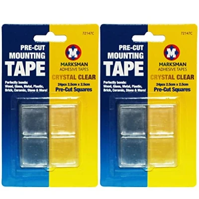 Image of NTI 48 Pcs MARKSMAN Professional Mounting Tapes CRYSTAL Clear Squares Double Sided Pre Cut Adhesive Tough Sticky Pads Multipurpose School Office Home DIY Crafts UK FREE P&amp;P