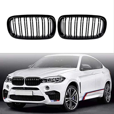 Image of 2014 2017 X5M F85 X6M F86 X5 F15 X6 F16 Glossy Black Sport Hood Kidney Double Line Front Grille Grills Pair