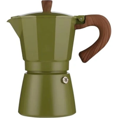 Image of Coffee Pot, Moka Express Italia Collection,Espresso Maker for Gas or Electric Ceramic Stovetop Camping Manual Cuban Percolator Cappuccino Latte (Green)