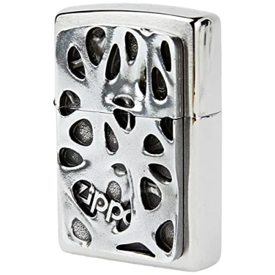 Image of Zippo Chrome Brushed Voronoi, Emblem Gasoline Windproof Lighter, refillable, in Gift Box, Brass, Stainless Steel, 1 x 3,5 5,5 cm