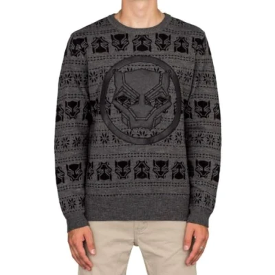 Image of Marvel Comics Black Panther Logo Adult Ugly Christmas Sweater