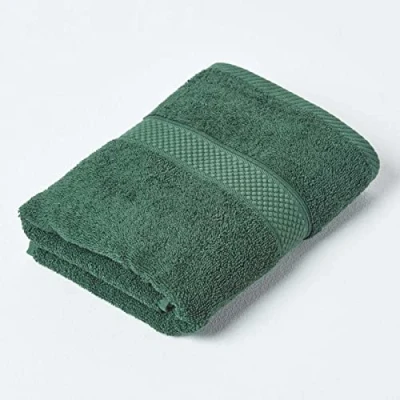 Image of HOMESCAPES Dark Green Turkish Cotton Hand Towel Super Soft Thick &amp; Absorbent 500 GSM Heavy Weight for everyday Luxury